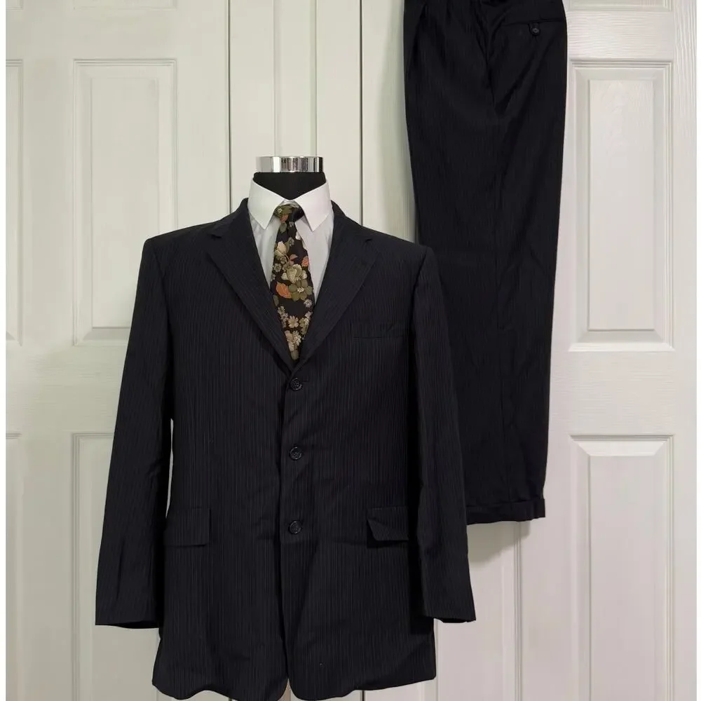 Hart Schaffner&Marx Men's Wool Pinstriped 2Piece Suit Set Size 44R PantsWaist 38